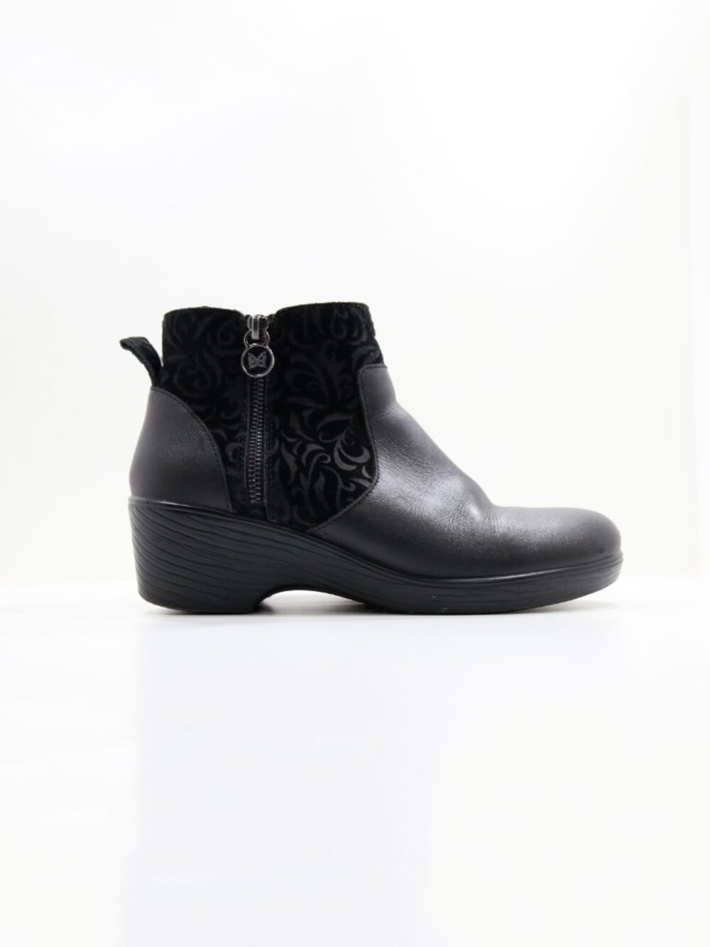Alegria Serina Black Leather & Brocade 2.5" Wedge Heel Ankle Boots - 9/EU 39 - Picture 3 of 7